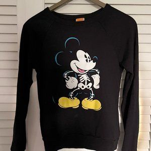Womens Disney Mickey Mouse Skeleton GLOW In the Dark Sweatshirt Halloween